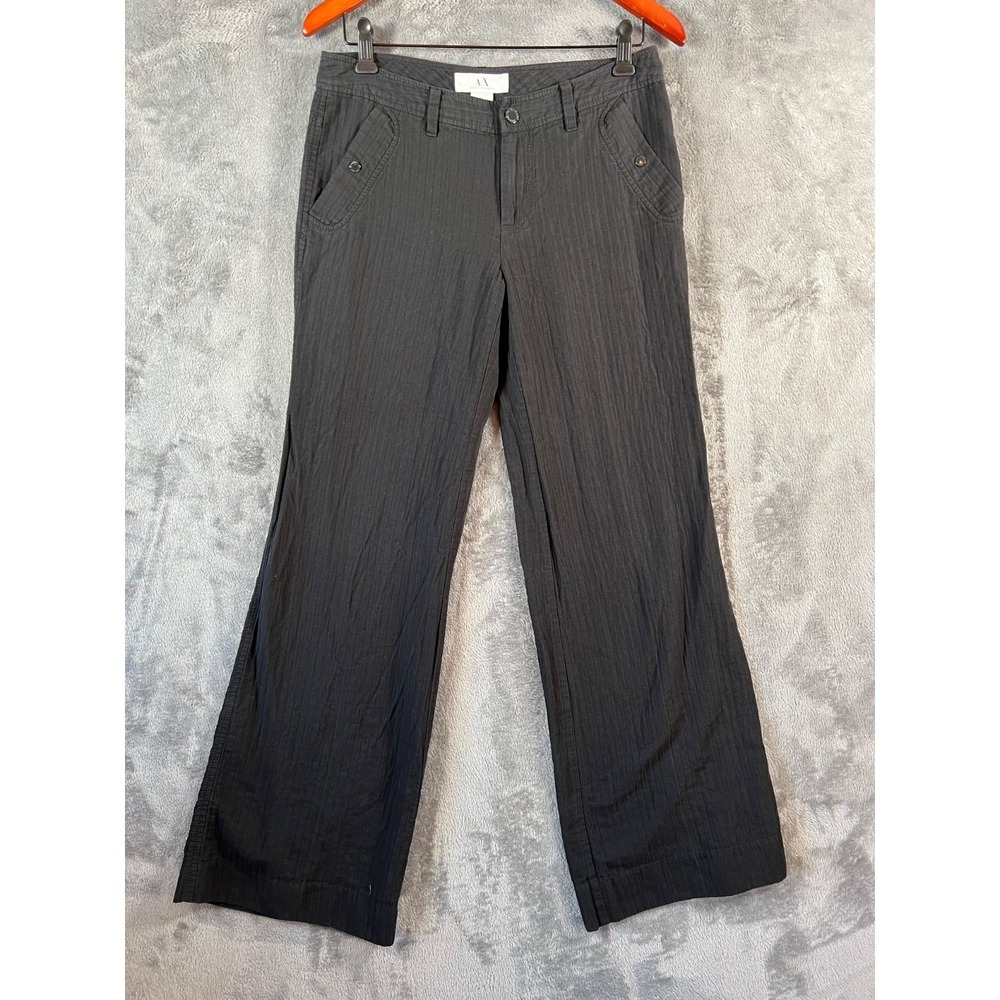 A|X Armani Exchange Pants Womens 6 30x32 Black Textured Stripe Wide Leg Cotton